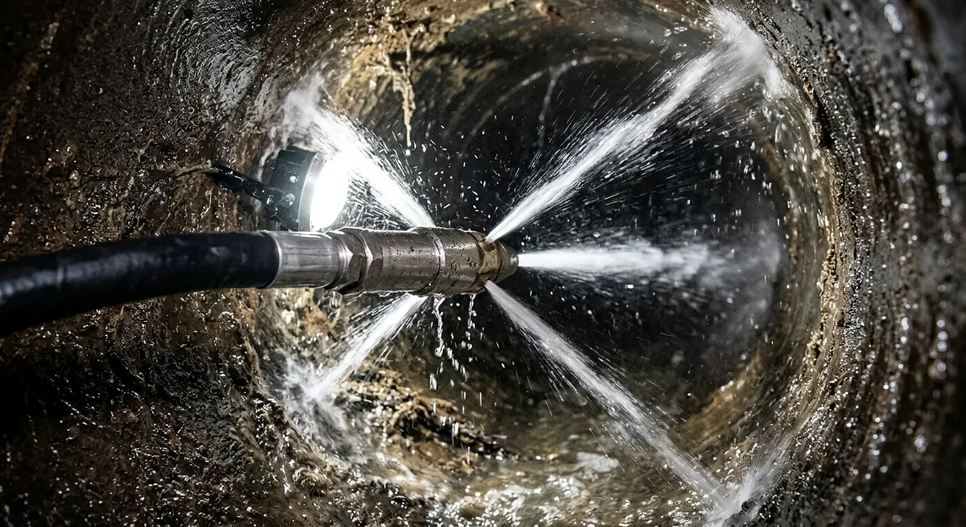 High-pressure hydro jetting nozzle cleaning sewer pipe for Storm Drain Cleaning in Corning
